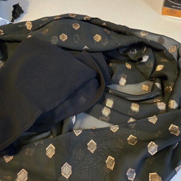 Calvin Klein NEW Sleeveless Mock Neck Blouse Black Gold Geometric Print Size L - Picture 8 of 10